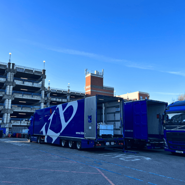 2/7 KB mega cube trucks parked outside of Birmigham Utilita Arena after loading in for anne-maries show
