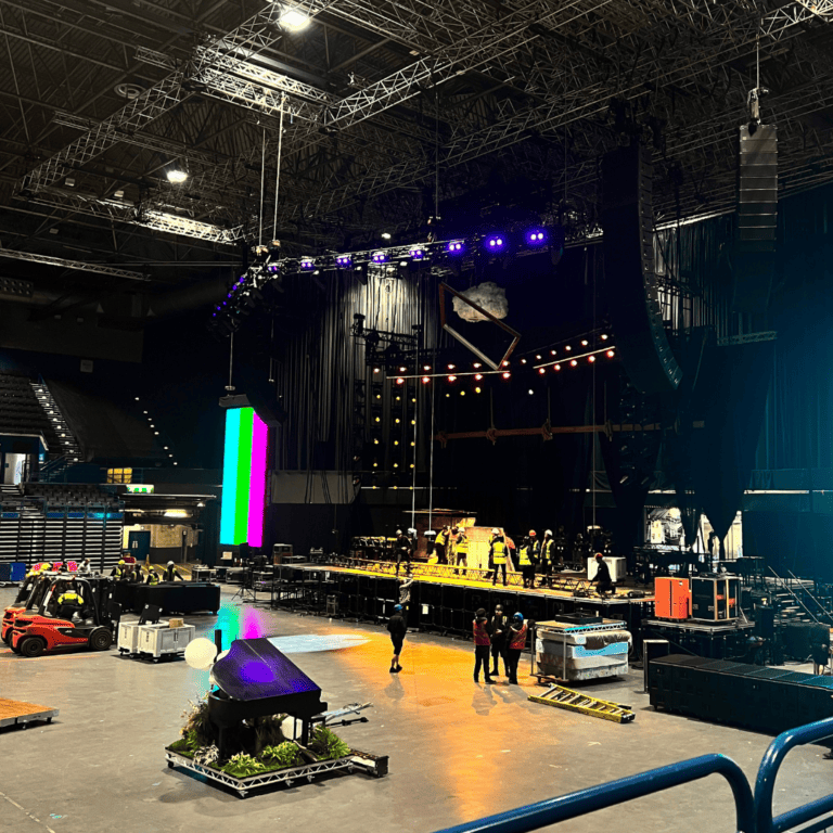 Inside Birmingham Utilita Arena. Setting up for the theatrical Anne-Marie show